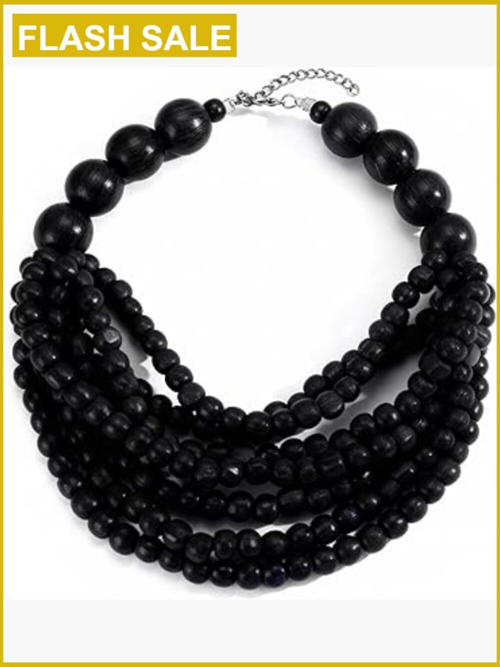 Multilayer African Wooden Beaded Strand Choker Necklace Bohemian Chunky Bib
